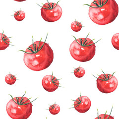 Vintage seamless pattern on a white background. Vegetables, red tomatoes, cherry tomatoes, watercolor. 
