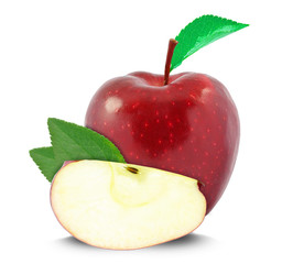 red apple and slice isolated on white background