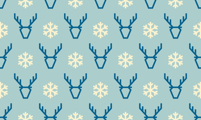 Fototapety  Boże Narodzenie jelenia i śnieżynka wektor wzór tła na zimowe wakacje kartkę z życzeniami. Wektor renifera prosta płaska linia i geometryczny biały śnieg na niebieskim tle dekoracji nowego roku