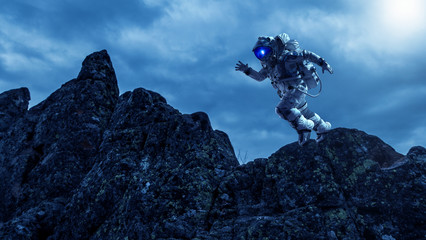 Spaceman running fast. Mixed media