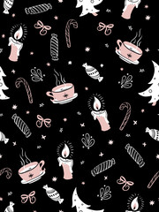 vector seamless pattern from doodle hand drawn christmas elements