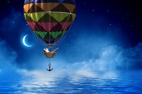 Businessman travel on air balloon