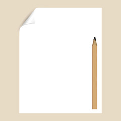 Blank paper page with pencil, empty page template