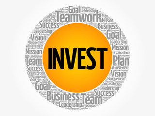 INVEST word cloud collage, business concept background