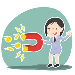 Fototapeta na wymiar Asian businesswoman using magnet to get coins– stock illustration