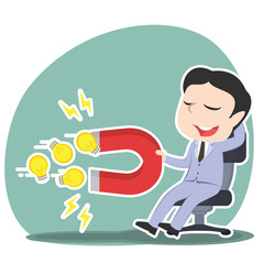 Asian businessman relaxing using magnet to attract ideas– stock illustration