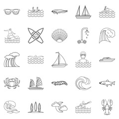 Aqua icons set, outline style