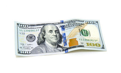 One hundred dollars banknotes isolated on white background.