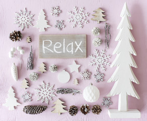 Fototapeta na wymiar Christmas Decoration, Flat Lay, Text Relax