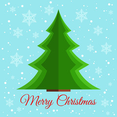 Christmas card with green paper fir-tree. Xmas card.