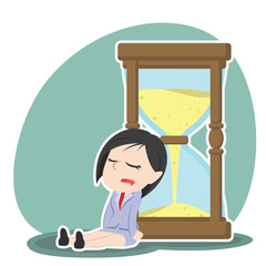 Asian businesswoman is sleeping on hourglass– stock illustration