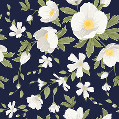 Hellebore anemone gypsophila floral pattern navy