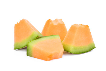 Naklejka na ściany i meble slice of japanese melons, orange melon or cantaloupe melon isolated on white background