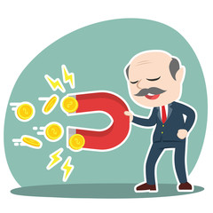 Asian boss using magnet to get coins– stock illustration