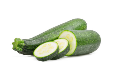 fresh green zucchini with slice isolated on white background