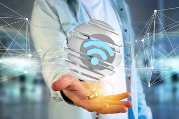 Wifi symbol displayed in a sliced sphere - 3d rendering