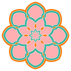 Ornamental round doodle flower isolated on white background. Colorful mandala. Geometric circle element. Vector illustration.