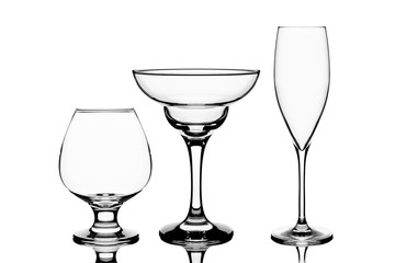 Three empty wine glasses