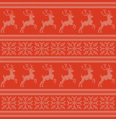 Winter holidays knitted pattern with snowflakes a nd reindeers.
