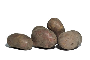 Fototapeta na wymiar natural dirty potato tubers with natural defects on a white background