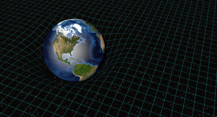 Detailed view of Earth from space, in a gravity field, showing North America