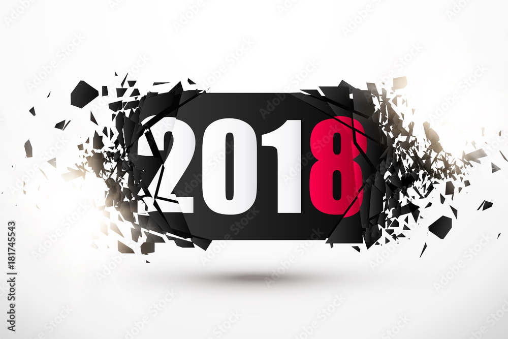 Poster 2018 new year abstract background. banner with explosion effect.