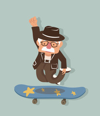 old man with skateboard