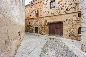 Small streets and large historical buildings in Caceres
