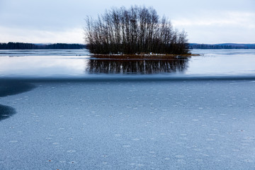 Winter landscape - lake, forest