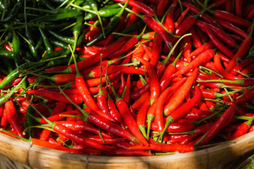 Red chili in the basket, Healthy vegetables.Thailand.