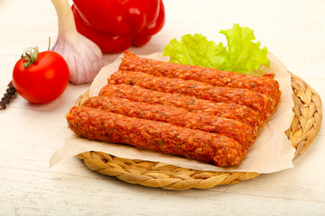 Raw beef sausages