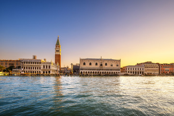 Venice landmark at dawn, Piazza San Marco with Campanile and Doge Palace. Italy