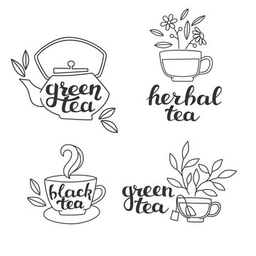 Tea Elements Silhouette with Hand Lettering.