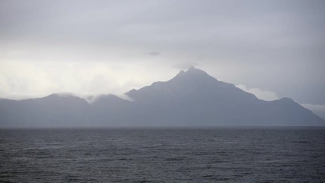 The famous Mount Athos over Aegean sea during Gray day in Greece