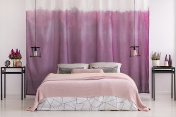 Gradient pink curtains in bedroom