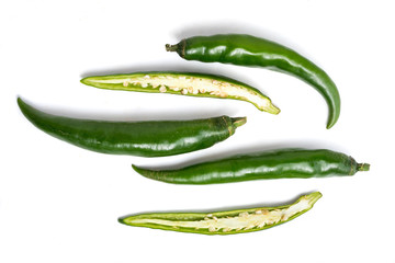 Fresh Green chili papper on white background.