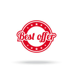 Best offer label. Red color, isolated on white. Vector illustration.