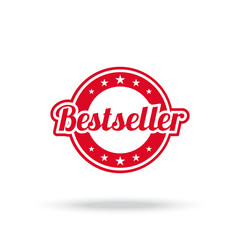 Best seller label. Red color, isolated on white. Vector illustration.