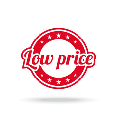 Low price label. Red color, isolated on white. Vector illustration.