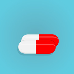 Two red and white pills illustration. Medical icons