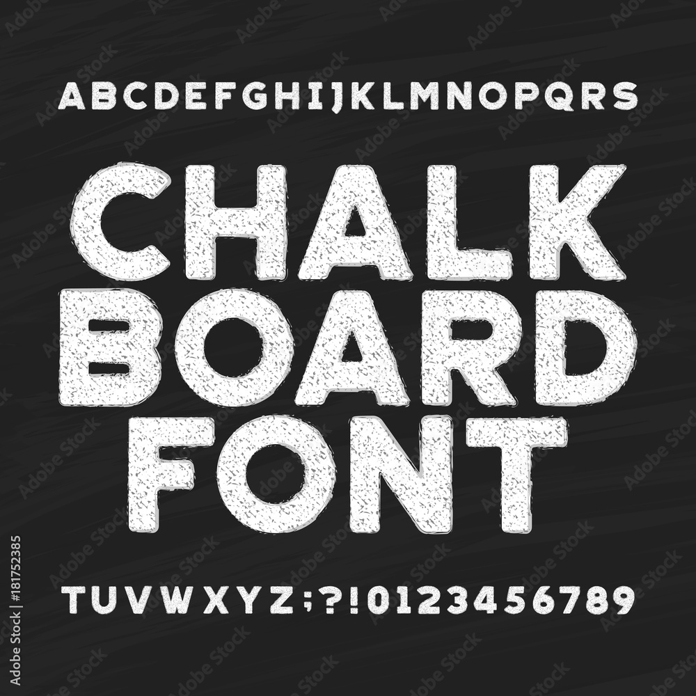 Fototapete chalk board alphabet font. messy type letters and numbers on a dark background. stock vector typefac