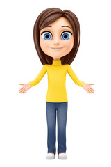 Puzzled girl on a white background. 3d render illustration.