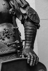 Hand in armour of the medieval knight statue