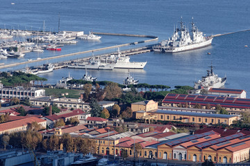 military ship in a harbour