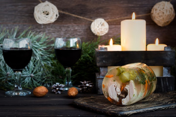 Traditional Russian jelly from chicken to New Year's table