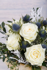 Bouquet of fresh white yellow roses