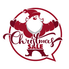 cartoon Santa Claus portrait , speech bubble and lettering composition for your Christmas sale and discount