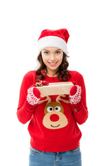 woman presenting christmas gift
