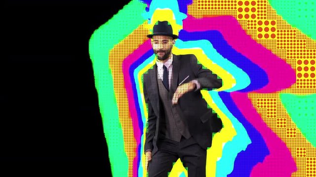 a skillful male dancer dancing in a contemporary style with interesting overlayed motion graphics and effects
