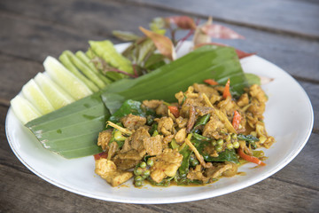 Fried spicy boar Thai food, stir fried rice with boar.